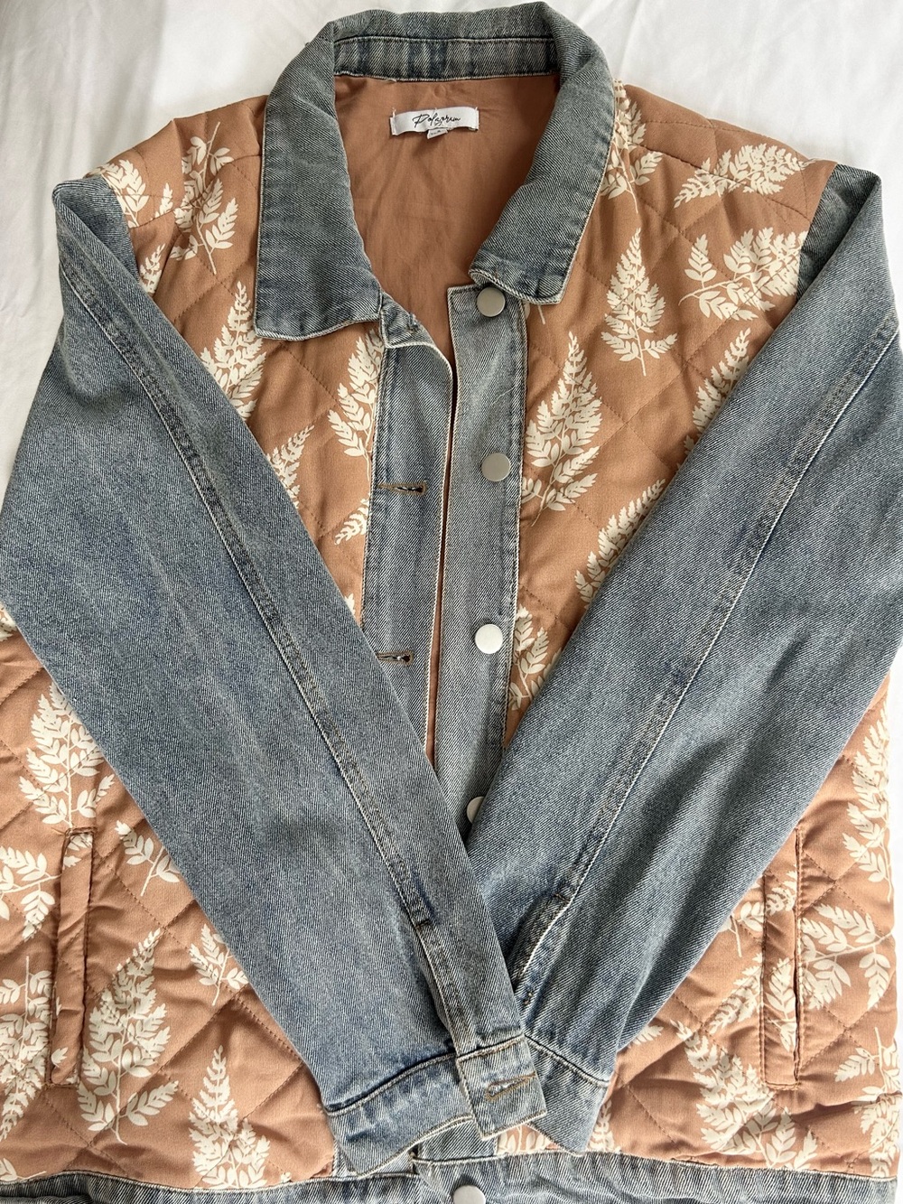 Polagram Quilted Floral Denim Jacket - Rust Orange & Blue
